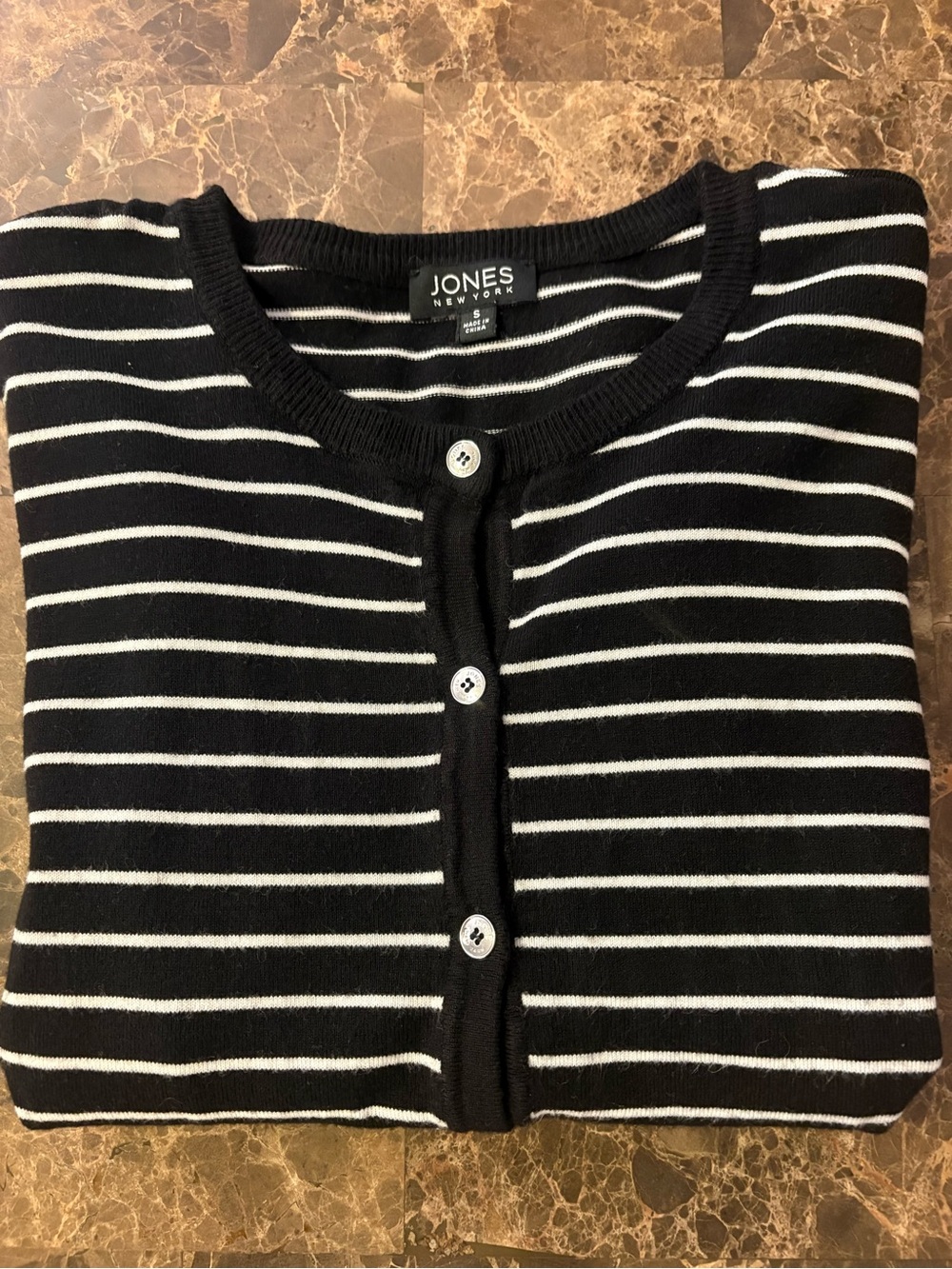 Jones New York Black and White Striped Button-Front Cardigan